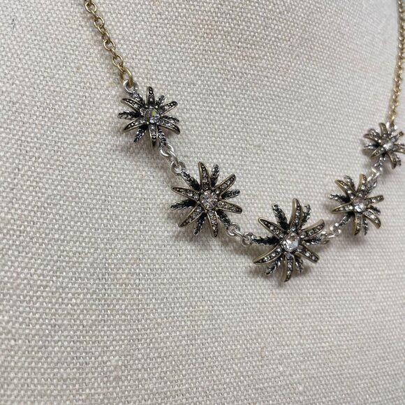 Vintage Starburst Rhinestone Necklace Gold & Silver‎ Tone Adjustable Chain - Picture 3 of 12